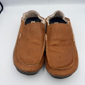 OluKai Moloa Slipper Mens 12 Toffee Leather Shearling Moccasin 10252-3363